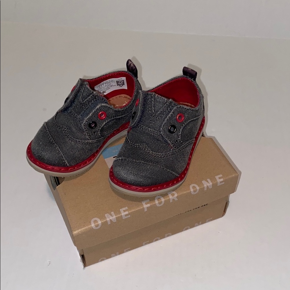 Toms Gray and Red Slip-On Sneakers Size Tiny 4 Shoes